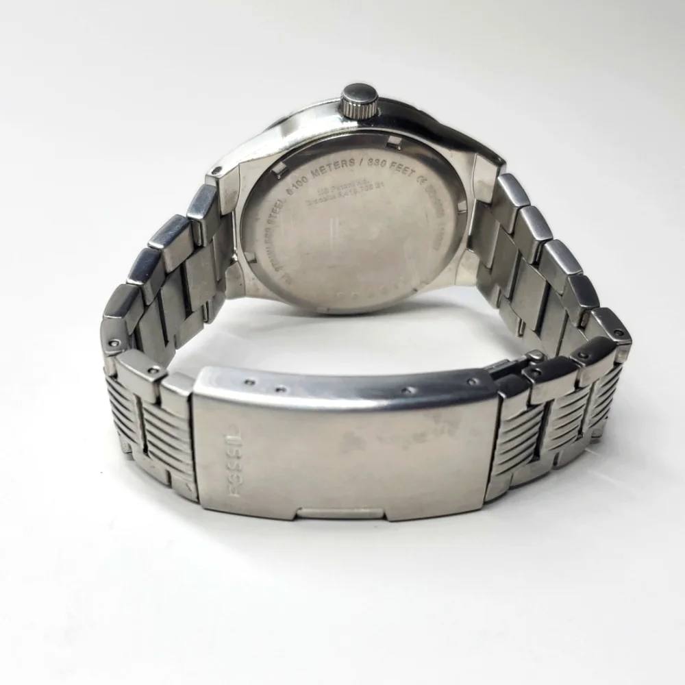 Fossil Watch BQ9360 Silver Steel Wristband Mother of Pearl Face Dual Subdial